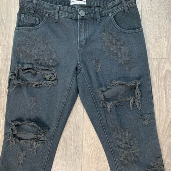 Revolve One Teaspoon Skinny Freebirds Jeans Fox Black Distressed Ankle Zipper - Picture 6 of 15